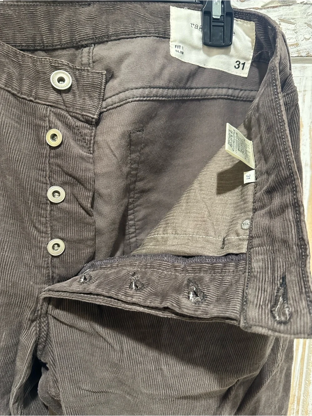 rag & bone Men's Charcoal Corduroy Slim Trousers